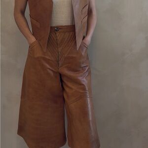 Brown Wide Leg Leather Pants